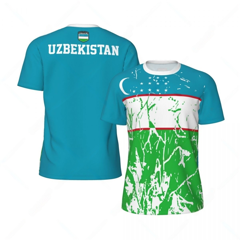 Mode drapeau de l'ouzbékistan graphique Football T-shirts tendance d'été 3D emblème national imprimé T-shirts amples et respirants T-shirts de sport