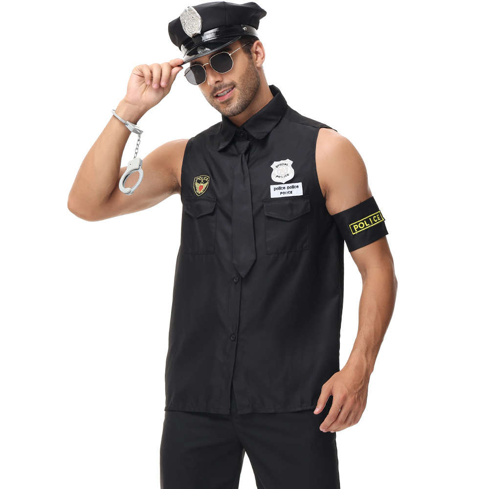 Costumes d'Halloween pour hommes, uniforme de Police, haut pourim, fête de carnaval, Cosplay, vêtements fantaisie pour officier de police