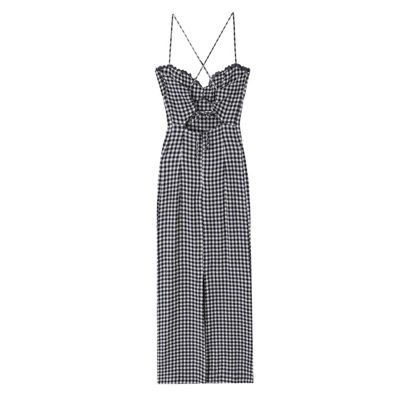 Nouvelle Robe Midi Élégante à Carreaux pour Femme Été 2026 – Robe Longue Sans Manches à Bretelles Larges pour Femme