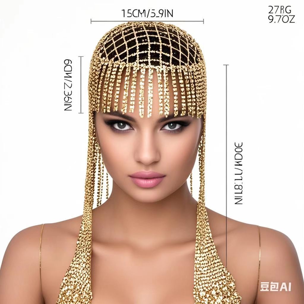 Luxe strass longue frange bandeau de cheveux coiffure Hip Hop Punk chaîne de cheveux cerceau de cheveux longs glands chapeaux et accessoires de cheveux