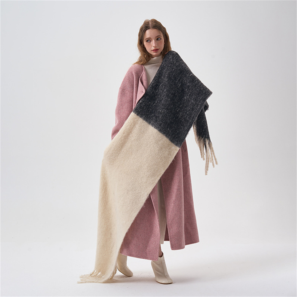 Hiver épaissi Imitation cachemire écharpe longue couleur bloquant doux châle de luxe femmes Pashmina foulards gland Bufanda Echarpe