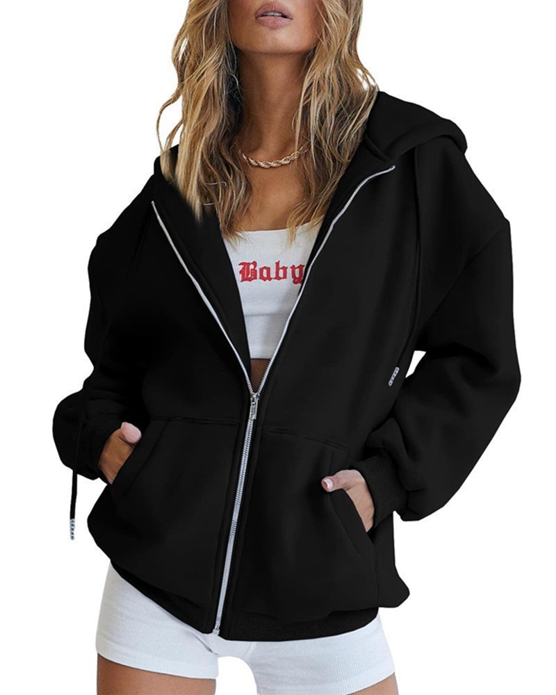 Nouveau sweat à capuche zippé pour femme, coupe ample, décontracté, avec cordon de serrage et poche