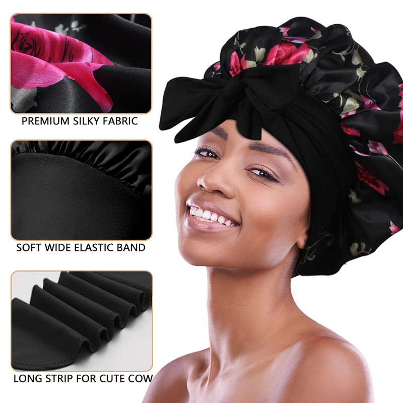 2psc nouveau Bonnet en Satin pour femmes Bonnet en Satin cheveux nuit Bonnet de sommeil cravate bande CurlyHat écharpe enveloppement cheveux bouclés Bonnets beauté