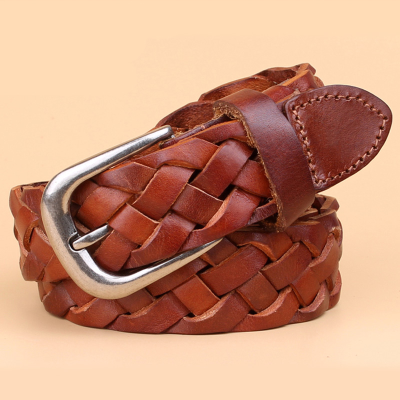 Ceinture de tissage en cuir véritable pour femmes, de haute qualité, respirante, pleine fleur, de styliste, tendance, pour jeans