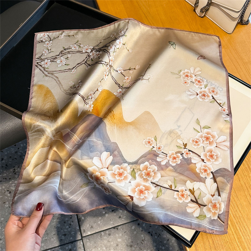 100% foulard en soie femmes carré fleur de prunier imprimé foulards Wrap foulard mûrier soie printemps mode luxe haute qualité Hijab