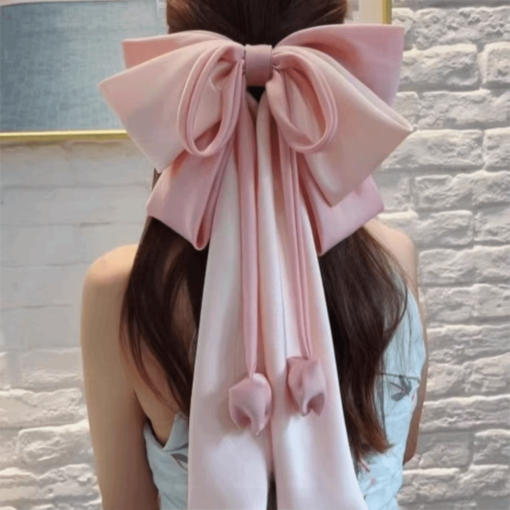 Pince à cheveux extra large tendance avec nœud coloré en satin multicouche, barrettes élégantes à long ruban, accessoires pour cheveux à clip printanier