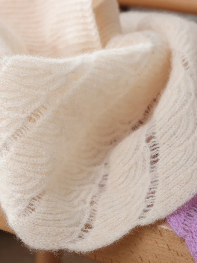 Petit Châle Amissié en Laine pour Femme, Queue de Poisson Ronde, Élégant, Français, 100 Laine, avec Cape Douce, Cou Chaud, Écharpe Confortable à la Mode