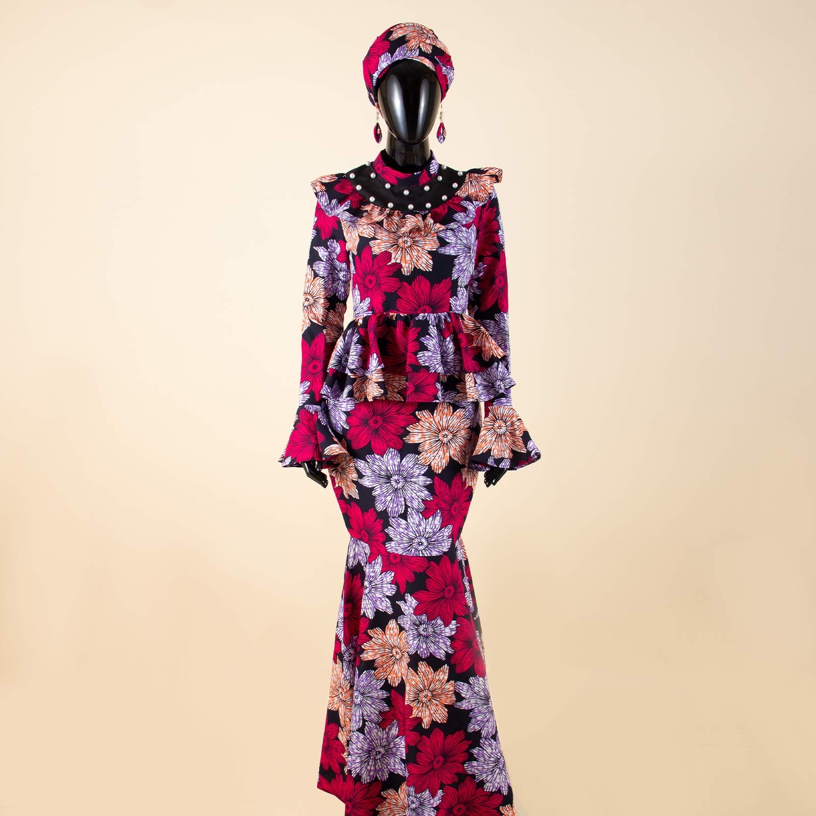 Robes africaines pour femmes, haut de luxe à manches en corne, jupe sirène avec foulard, imprimé Ankara traditionnel pour mariage, 2526043