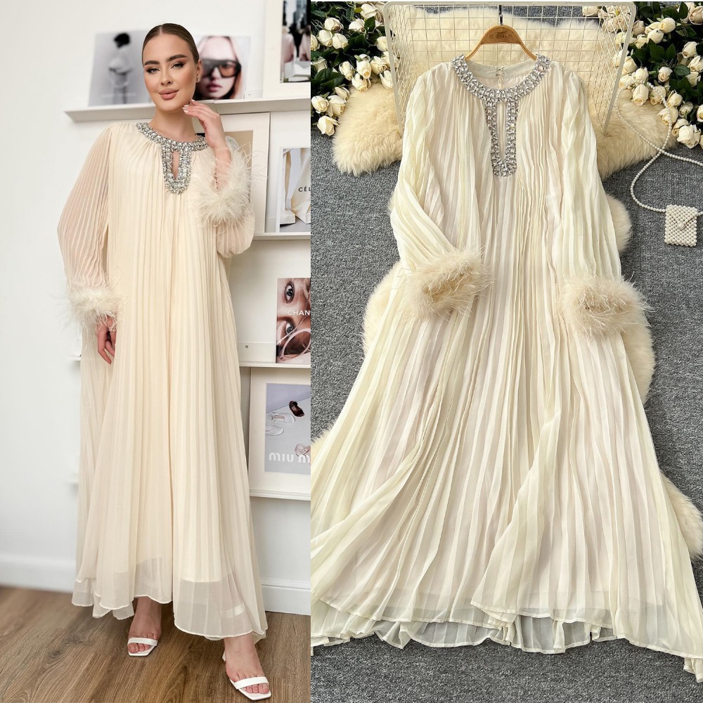 Robe longue d'été pour femmes, Sexy, plumes, diamant, couleur unie, longueur cheville, coupe ample, tempérament, ligne A, décontractée, 2024