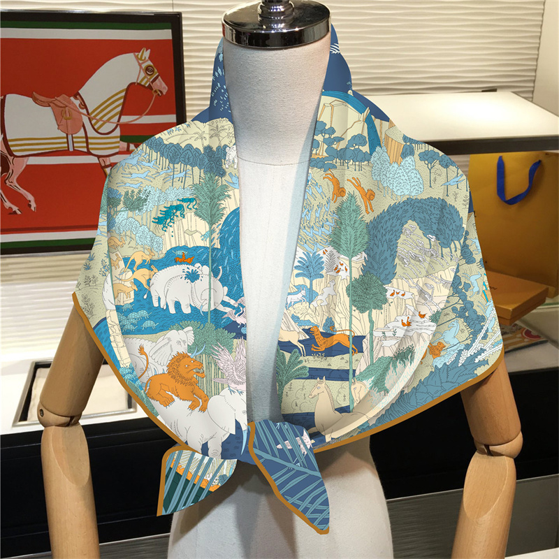 Injplanchers f-Foulards carrés pour femmes, 90cm, motif animaux de la forêt tropicale, enveloppes de plage, châles bandana, hijabs