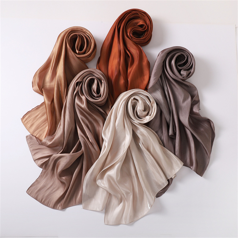 Châle en satin étincelant pour femme, étole de couverture de plage, hijab musulman, 20 couleurs unies, écharpe de haute qualité, ronde et scintillante, 175x75cm