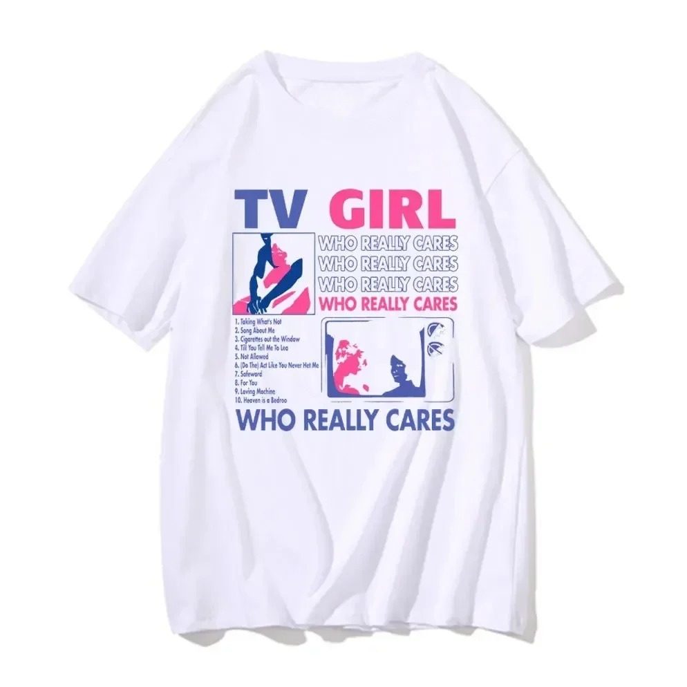 T-shirt tendance grande taille pour hommes et femmes, imprimé 'Tv Girl Lovers Rock Song', style Hip Hop, coupe oversize, manches courtes, streetwear
