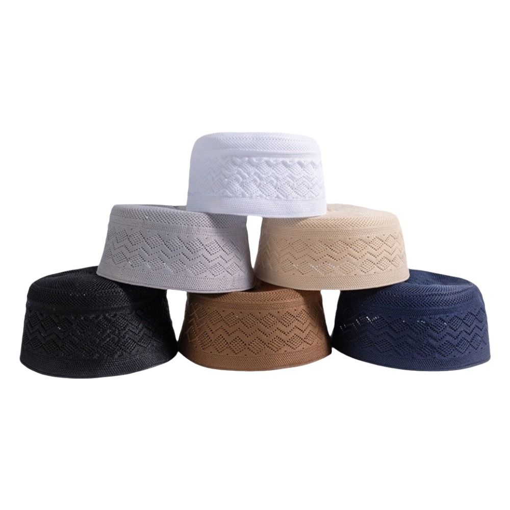 Nouveau chapeau ethnique en tricot crocheté, maille respirante, dessus plat, coton fin, chapeau islamique pour hommes