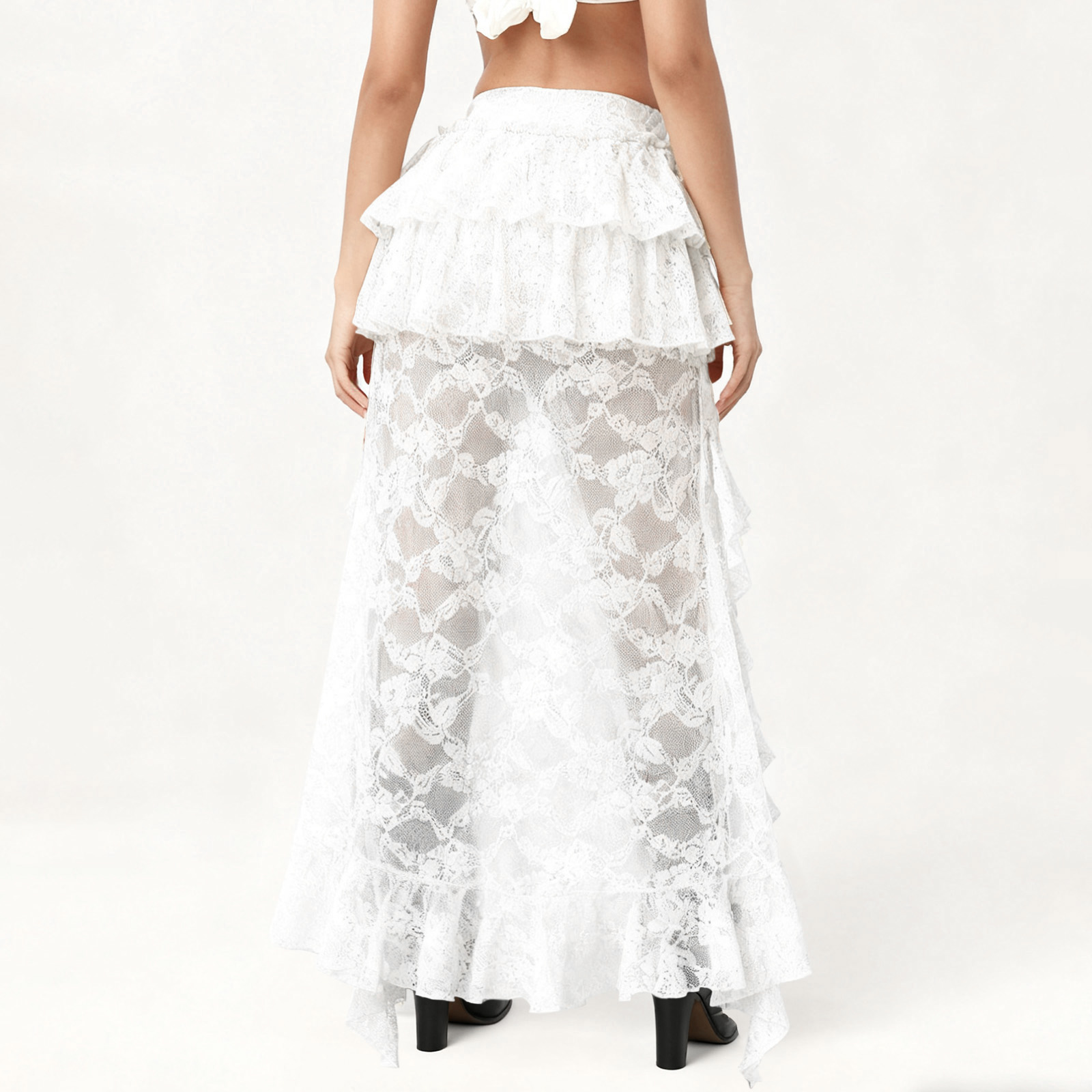 Femmes couches jupe à volants mode Y2K fluide taille élastique à plusieurs niveaux mode jupes décontracté été fleur dentelle jupe Streetwear