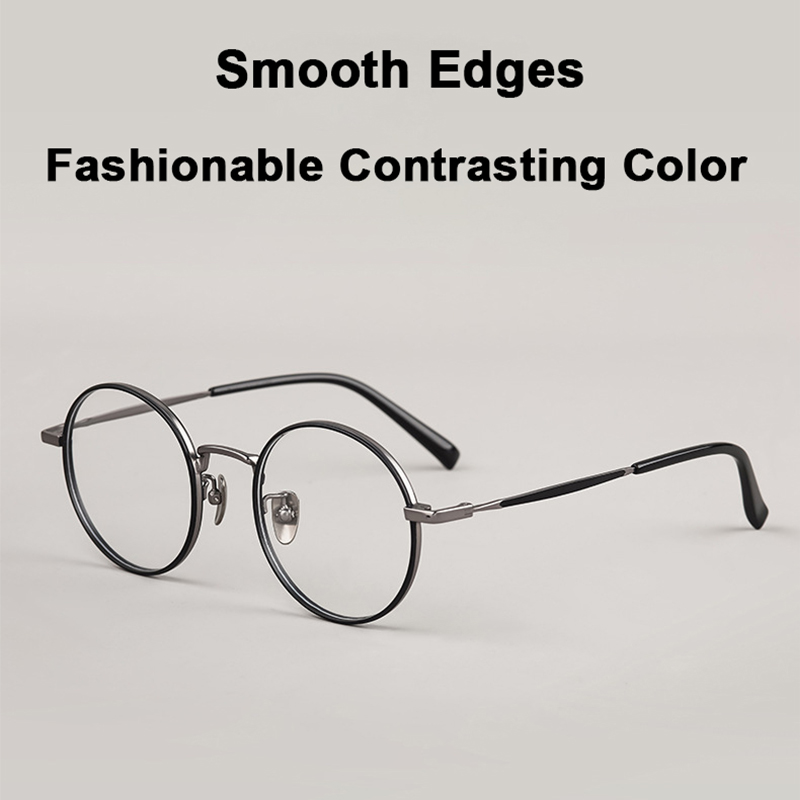 Lunettes rondes rétro de marque de styliste, petites lunettes à revêtement IP en titane pur, montures ultralégères à bords contrastés et lisses