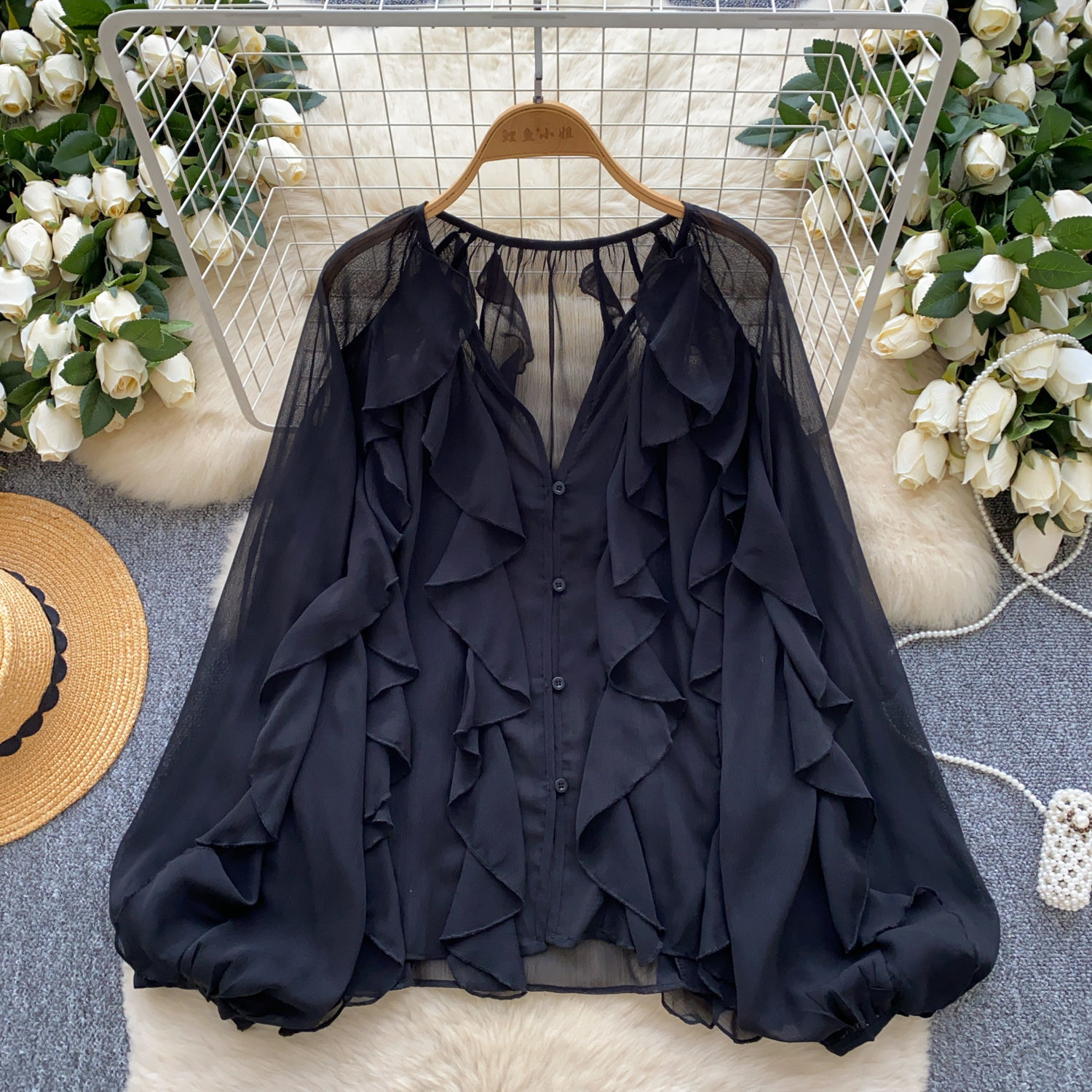 Chemisiers pour femmes Semi-transparents Blouses décontractées printemps fée chemises et chemisiers dame à manches longues hauts femme pull en mousseline de soie Cardigan