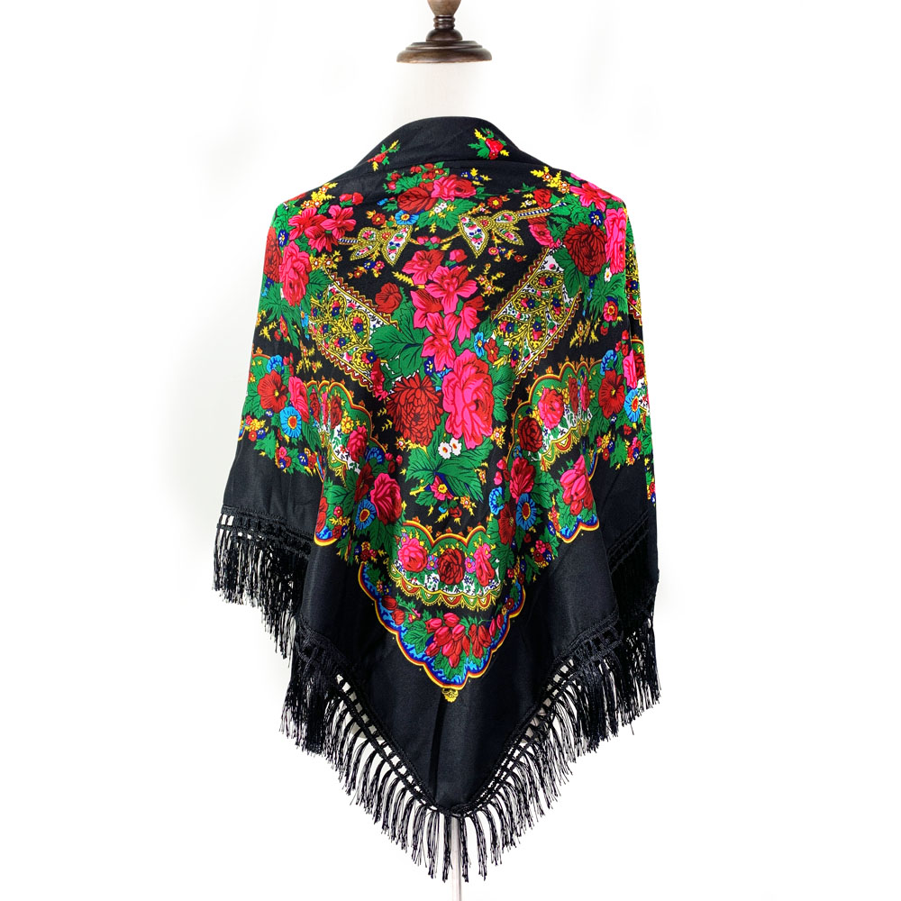 Foulard carré russe de luxe pour femmes, nouveau Design, imprimé Floral, mouchoir à franges ukrainiennes, châles, bandeau Babushka, 120x120cm