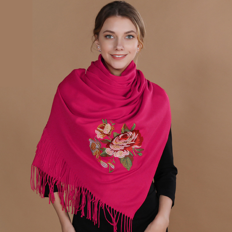 Hiver nouveau chaud cachemire écharpe femmes broder pivoine Pashmina couverture épais châle foulard mode Bufanda Echarpe Poncho