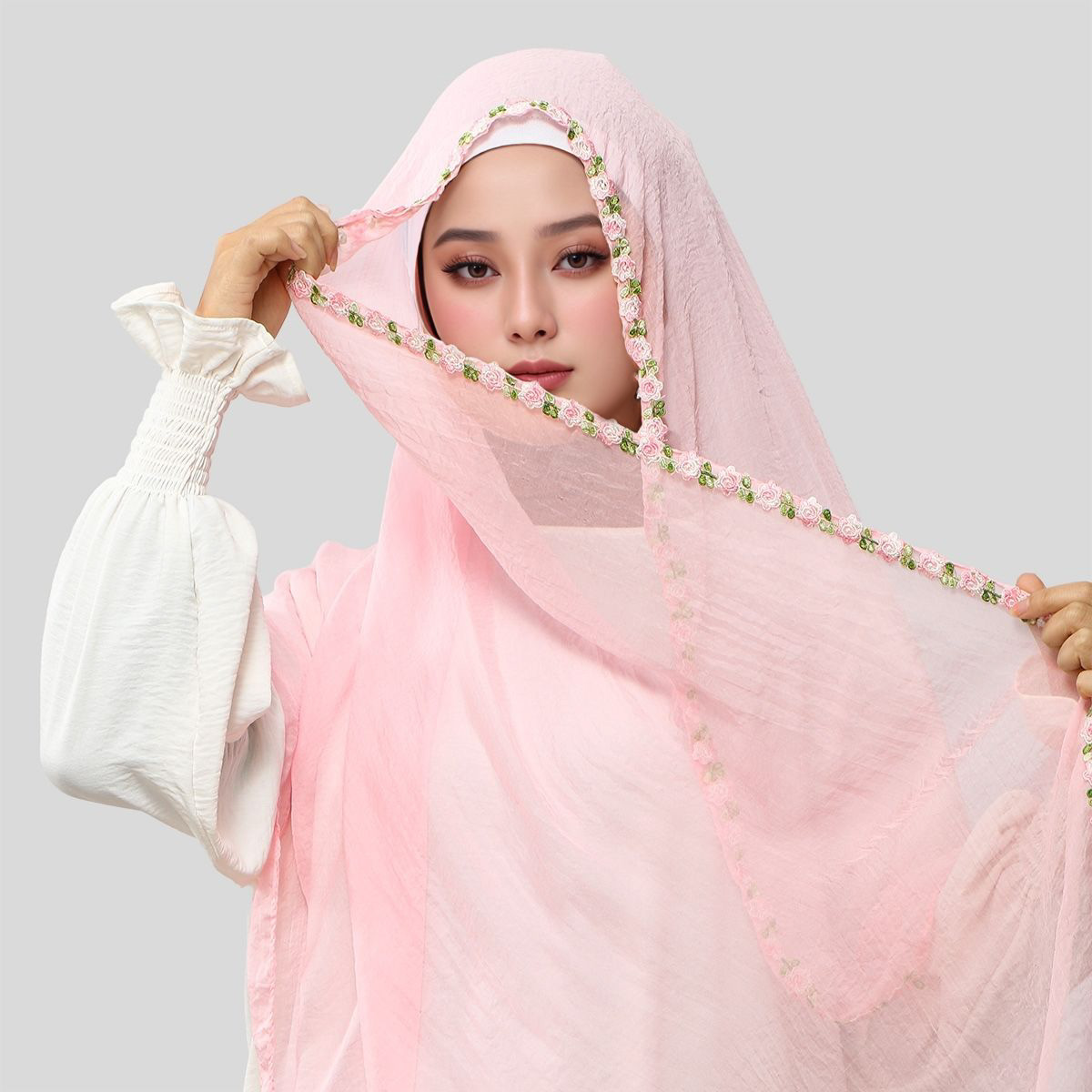 Châles longs en mousseline brodée tendance pour femmes, turban uni de qualité supérieure, foulard de Ramadan, châle malaisien, couvre-chefs