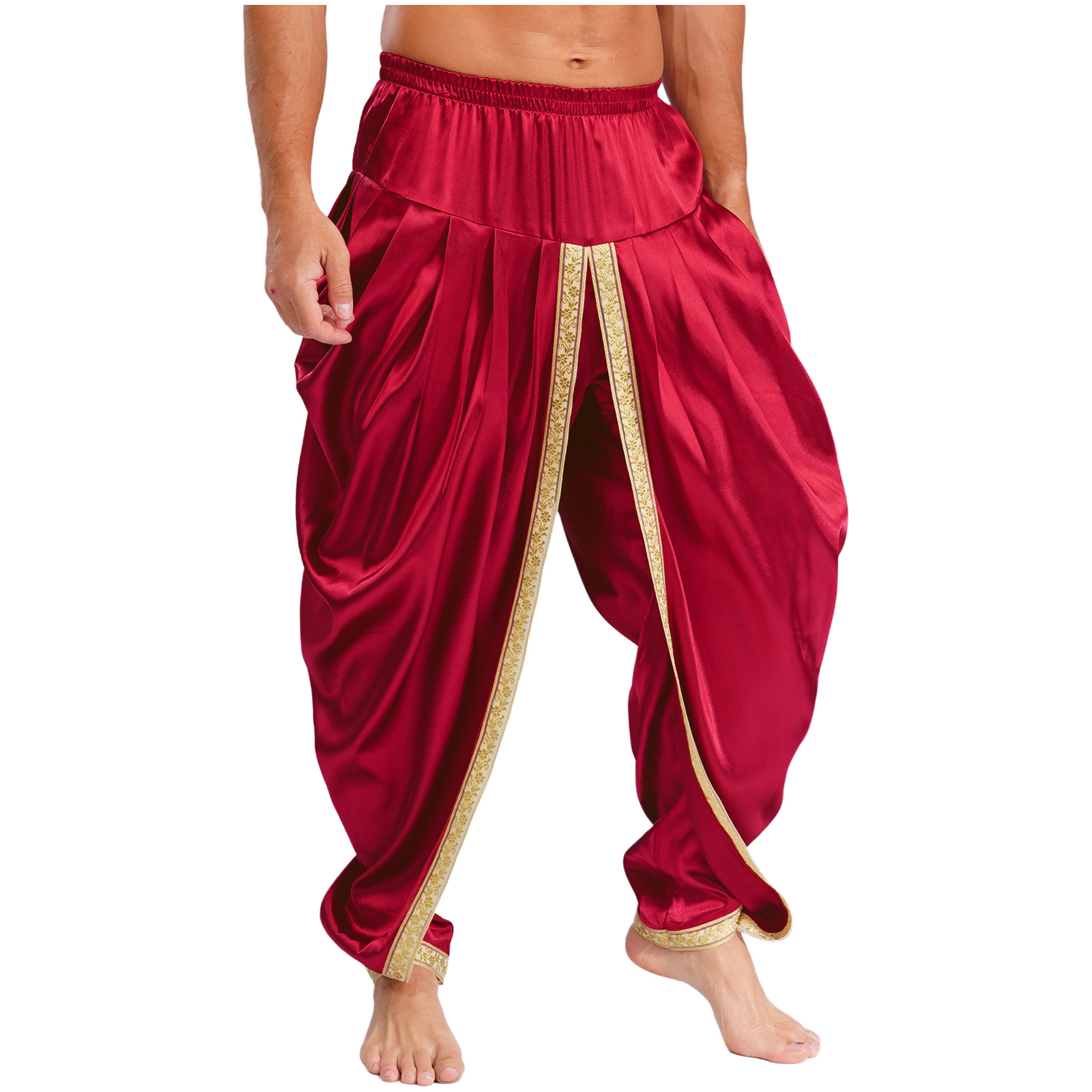 Costume de Prince arabe pour hommes, pantalon Dhoti en Satin, ceinture élastique drapée, Baggy Bloomers pour adultes, pantalon de Cosplay de carnaval d'halloween