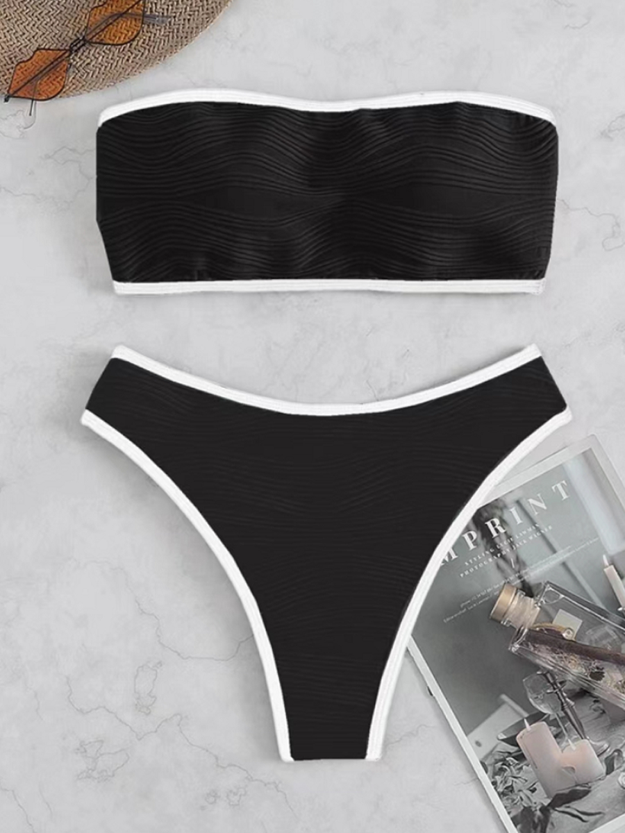 Maillot de bain string sexy push-up pour femme 2026, avec bande contrastante, bikini bandeau, tenue de plage estivale