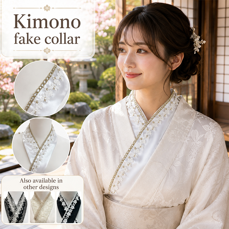 Faux col de kimono japonais pour femmes, décor de soutien, patchwork, dentelle, doublure de col, traditionnel, été, entrée, accessoires