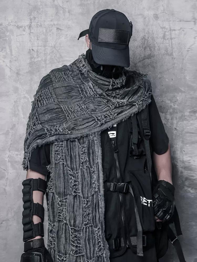 Techwear tactique Hip Hop Punk écharpe hommes femmes lavé Vintage déchiré trou Bufanda extérieur écharpes décontractées