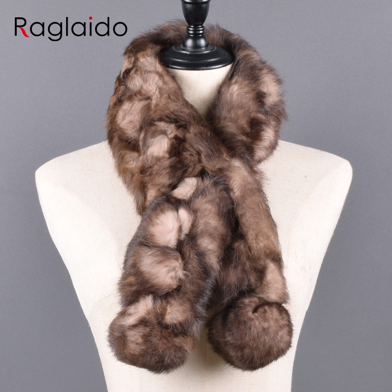 Femmes hiver lapin fourrure écharpe 100% naturel lapin fourrure mode chaud et doux foulard en gros Pompon fourrure foulards bandeaux