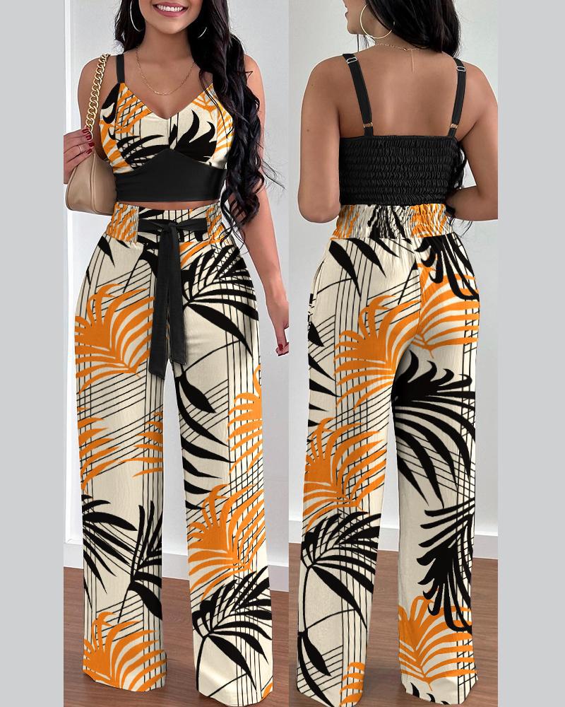 Tenue 2 pièces pour femmes, Sexy, col en v, bretelles froncées, Slim, haut court et pantalon à jambes larges, à lacets, costume de bureau élégant, 2025