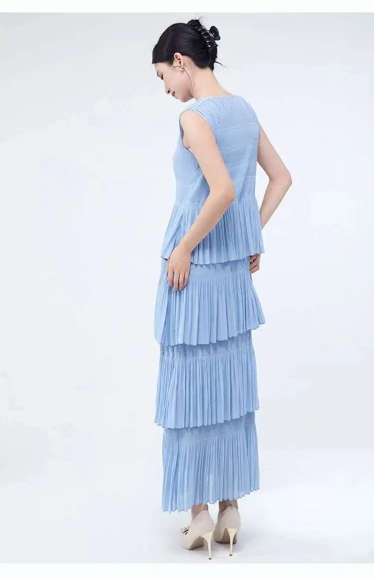 LANMREM-Robe gâteau plissée pour femmes, col rond, fibre, mode élégante, robes longues polyvalentes, été, nouveau, 2DEdisparies, 2025