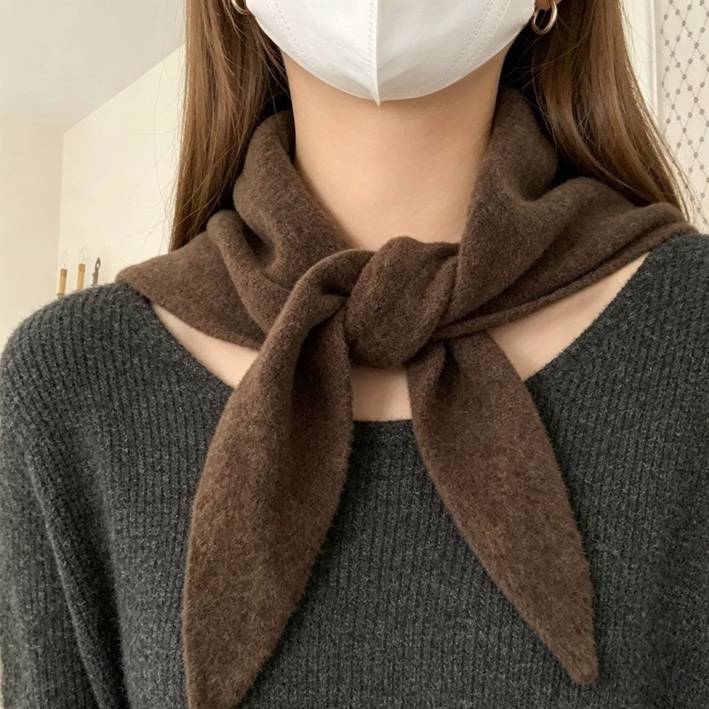 Écharpe triangulaire en tricot de couleur unie, douce, en laine rayée, écharpe croisée chaude pour protéger le cou, foulard croisé pour fille.