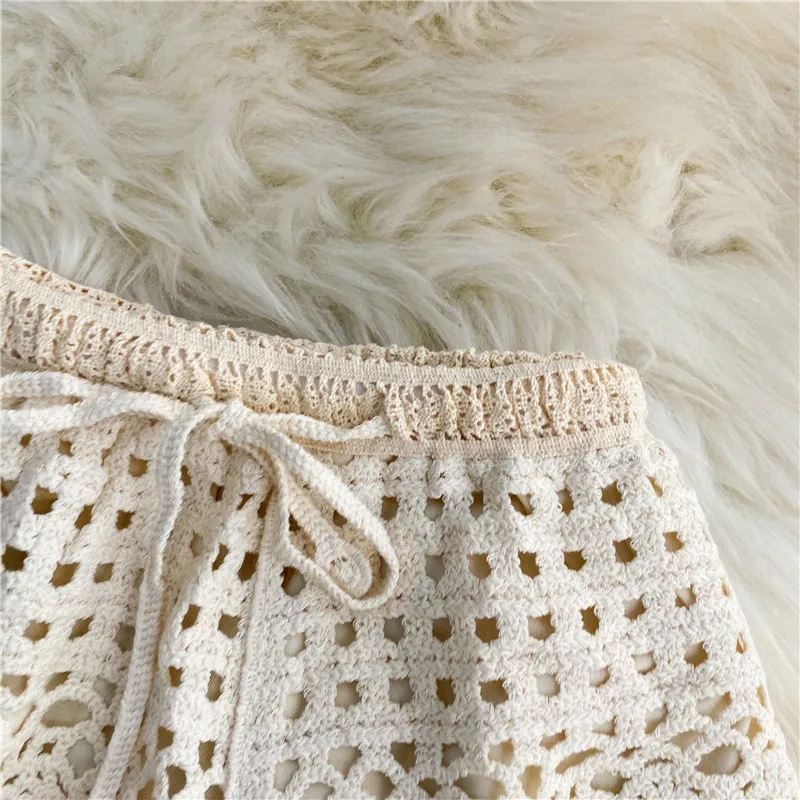 Boho-Short de vacances au crochet pour femme, taille haute, amissié, à lacets, court, été, livraison directe