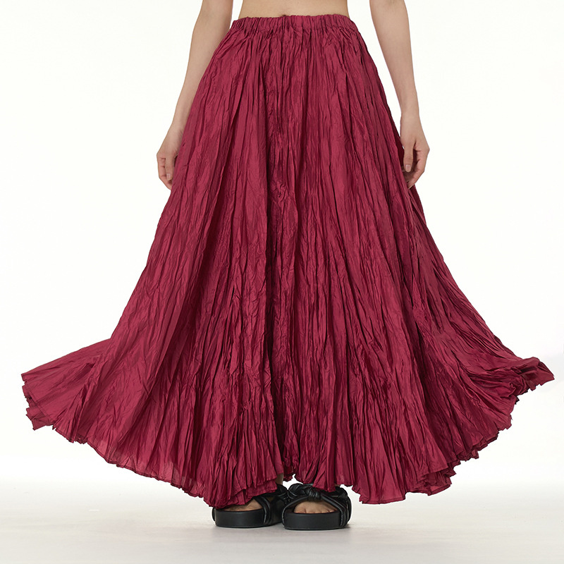 Jupes drapées froissées pour femmes, taille élastique, grand ourlet, jupes longues, parapluie, streetwear féminin, été, élégant, grande taille
