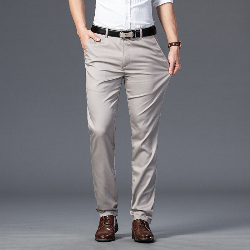 Été mince hommes mince costume pantalon mode affaires décontracté coton vert noir kaki pantalon mâle marque vêtements 30-40