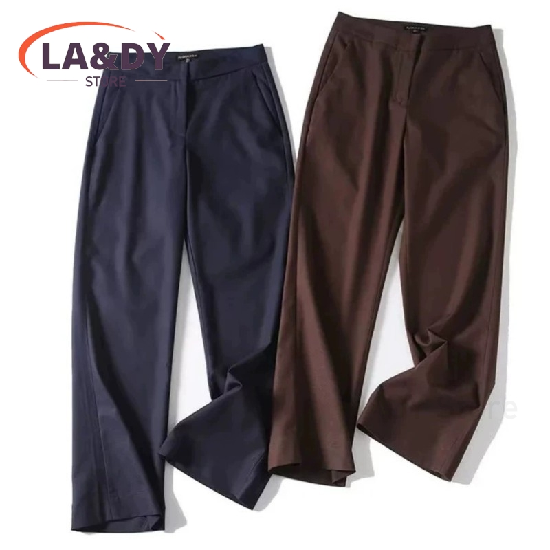 Pantalon droit taille haute pour femme, en mélange de lin uni, décontracté et tendance