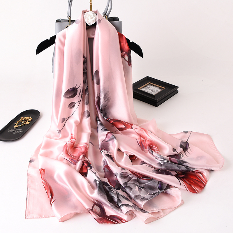 Écharpe en soie de printemps pour femme, châle à imprimé floral de créateur, foulard de luxe, couvre-chaussons de plage d'été, longues écharpes 180 cm