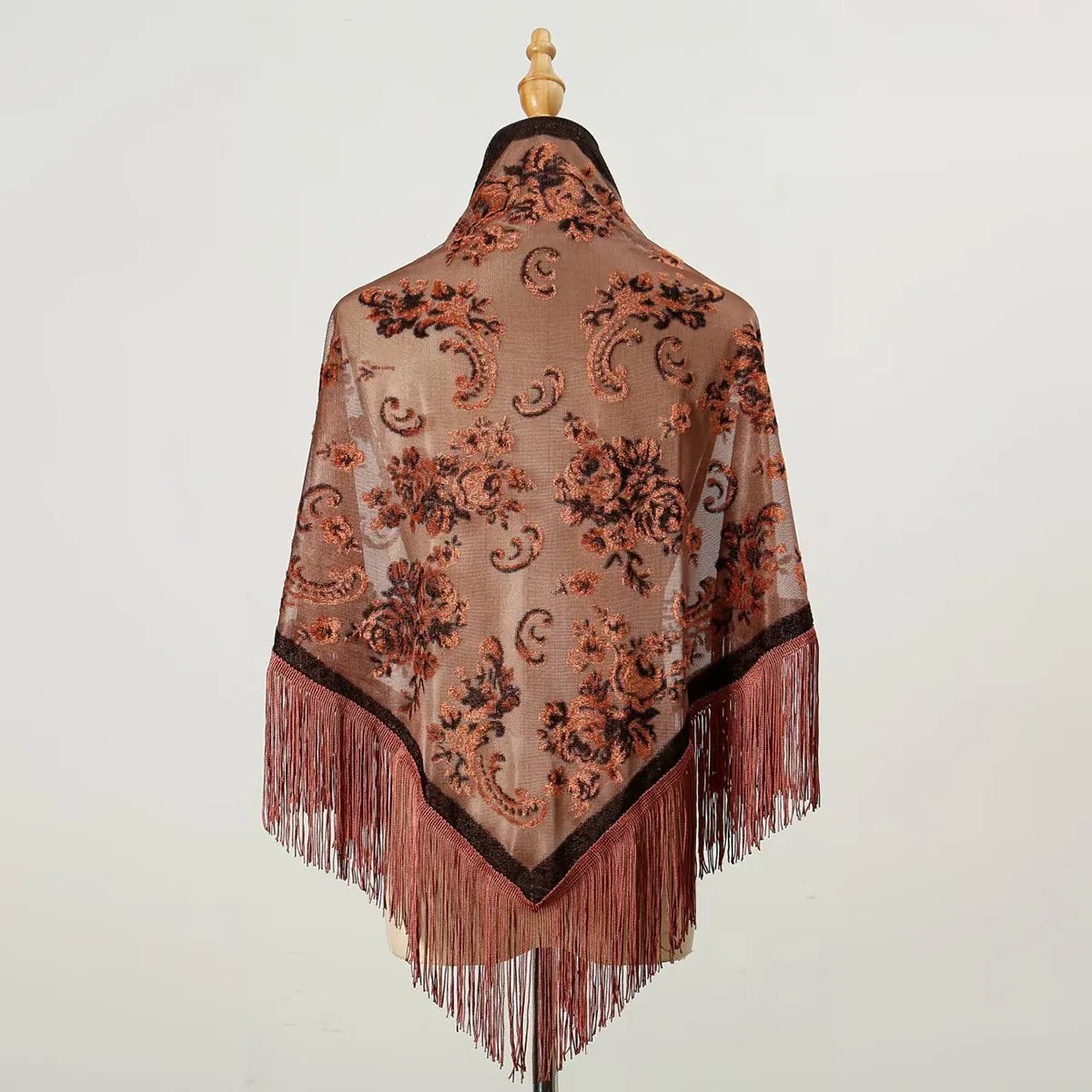 Classique Paisley velours brodé Triangle écharpe châle noyer motif Floral gland écharpe printemps automne accessoires saisonniers