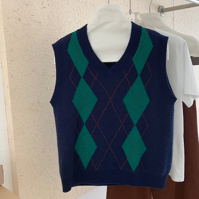 WinvyNee vêtements pour femmes tricoté laine gilet col en V Plaid réservoir vêtements d'extérieur décontractés Vintage britannique dames dessus chaud pull C1523042