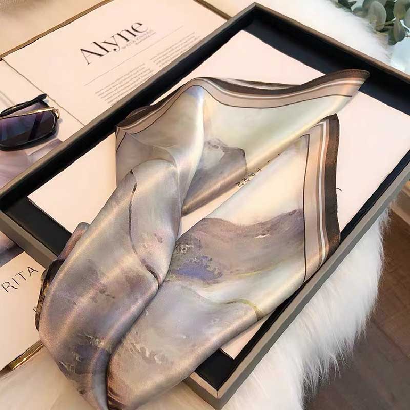 Foulard carré multifonctionnel en Satin pour femmes, 100% soie de mûrier, 53x53cm, bandeau, ruban pour cheveux, foulard Bandana