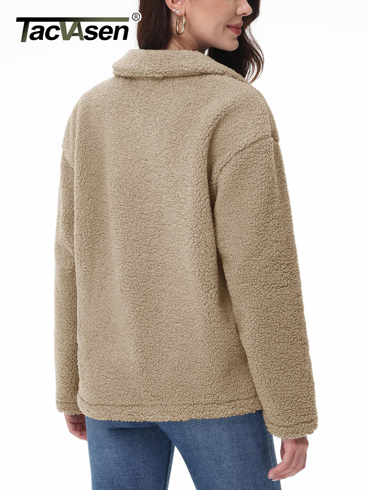 TACVASEN Hiver Sherpa Polaire 4 Boutons Veste Femme Doudoune Thermique Taillée Léger Vêtements Extérieurs 2 Poches Hauts