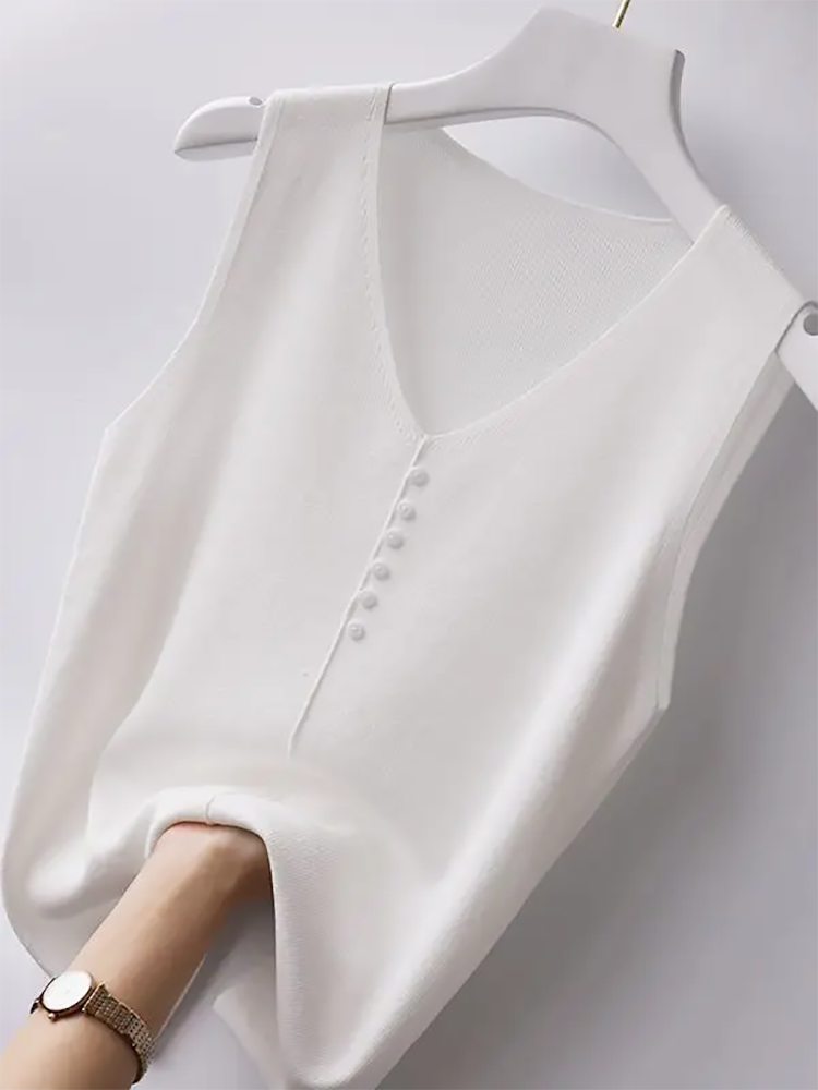 Débardeurs en tricot pour femmes, hauts décontractés fins à col en V, couleur unie, nouvelle mode été 2026