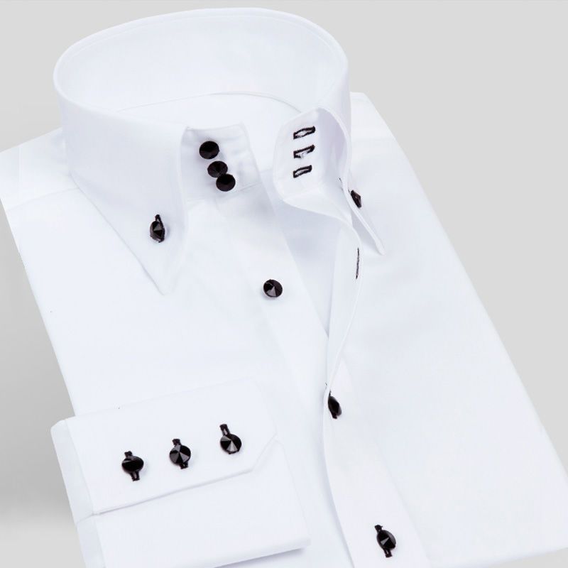 Chemise à col roulé à manches longues pour hommes, coupe couvertes, chemises blanches pour hommes, chemises provoqué d'affaires de bureau, mode décontractée
