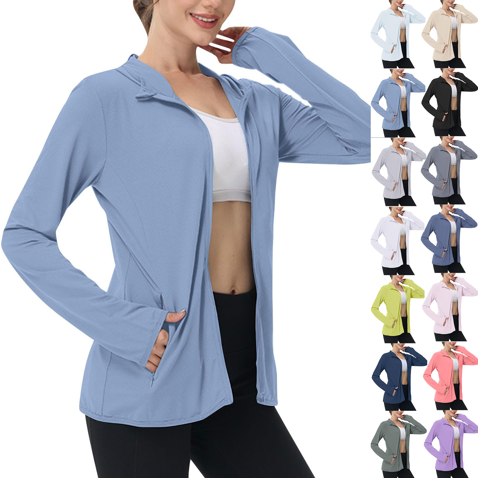 Sweat-shirt d'été pour femmes, avec fermeture éclair, léger, pour la randonnée, vestes de sport, chemises à manches longues, protection solaire, куртка женская демисезон