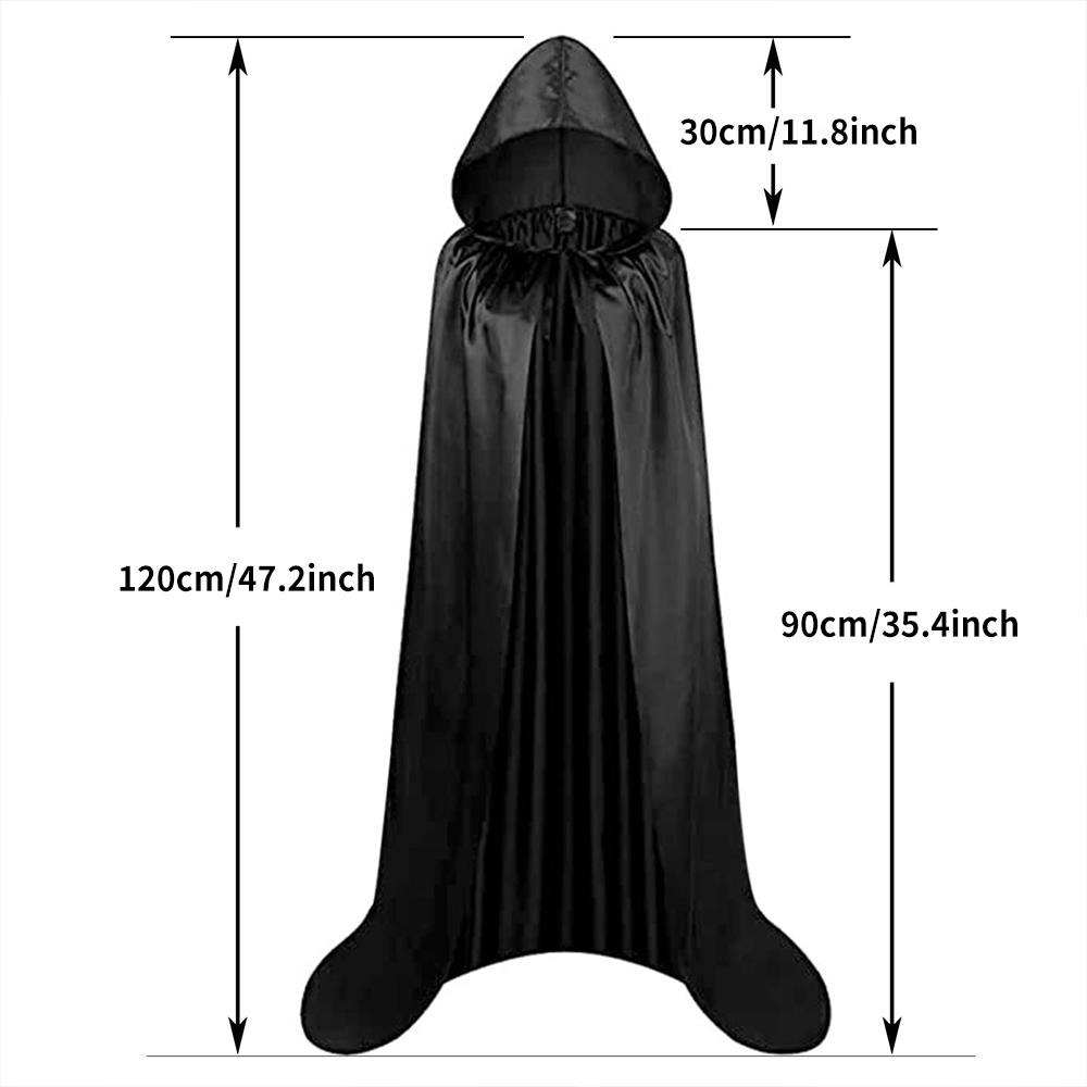 Cape noire à capuche pour Halloween, longue robe à capuche, costume médiéval, cape à capuche pour déguisement gothique diable