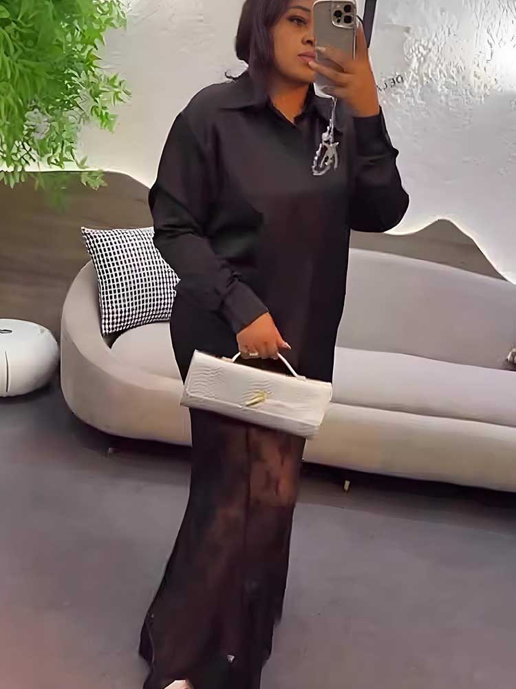 Vêtements pour femmes Robes et ensembles Chemise à manches longues et robe en dentelle Chic et élégant Ensemble de tenue sexy Deux pièces Été