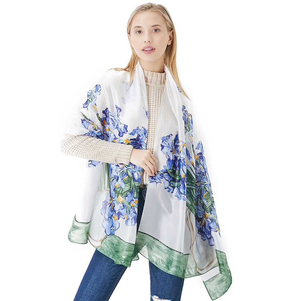 Foulards de printemps en soie pour femmes, imprimé numérique, châles de tournesol, Foulard de luxe de styliste, enveloppes Van Gogh, peinture à l'huile, Hijab