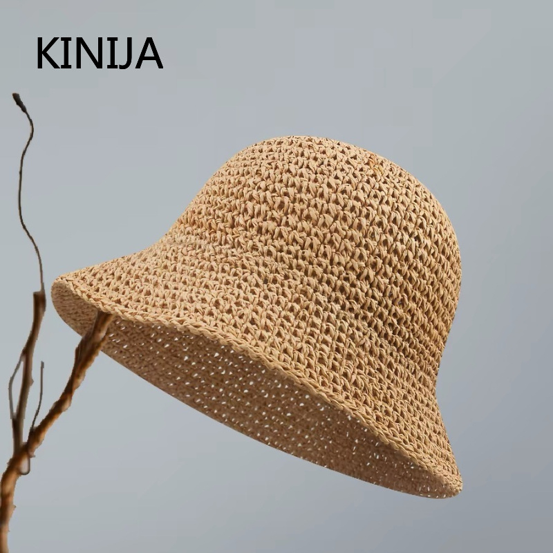 Chapeau de paille de plage pour femme, chapeau bob d'été, chapeau de pêcheur, chapeau Panama tissé à la main, chapeau de soleil pour fille, accessoire de pêche