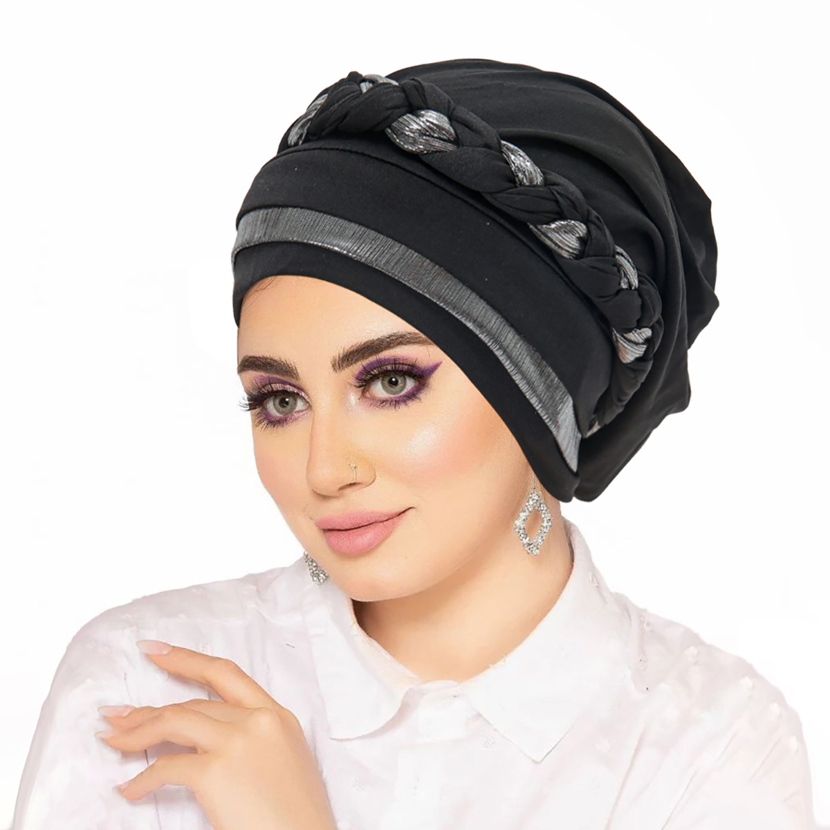 Nouveau Turban Hijab Scintillant 2026 pour Femme, Bonnet Chimio Musulman, Foulard Tressé, Couvre-tête, Bonnet pour Perte de Cheveux, Coiffe Islamique Femme