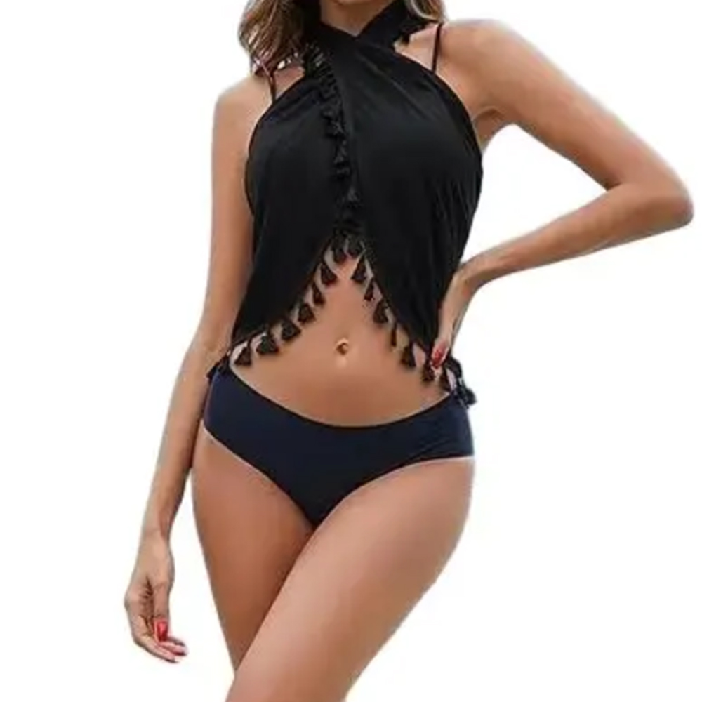 Femmes Sarong Coverups Sexy court maillot de bain en mousseline de soie jupe portefeuille plage maillot de bain Cover Ups avec des glands maillots de bain