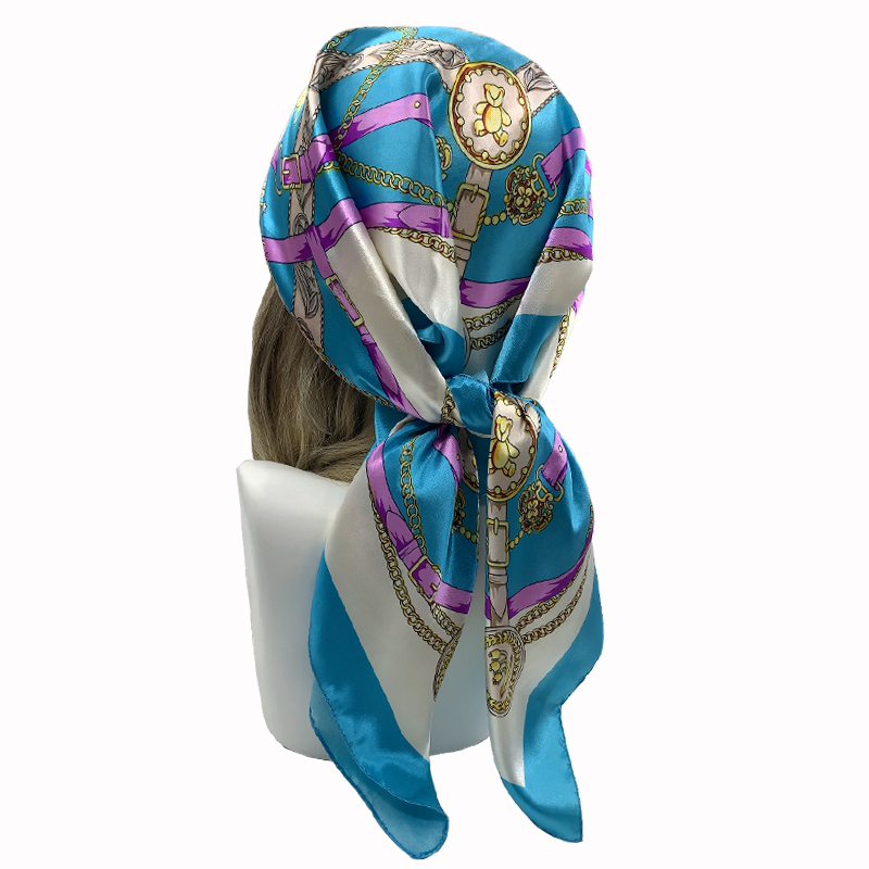 Foulard carré en soie pour femmes, 90cm, bandeau doux, Vintage, Hijab, imprimé floral, Pashmina, Bandana